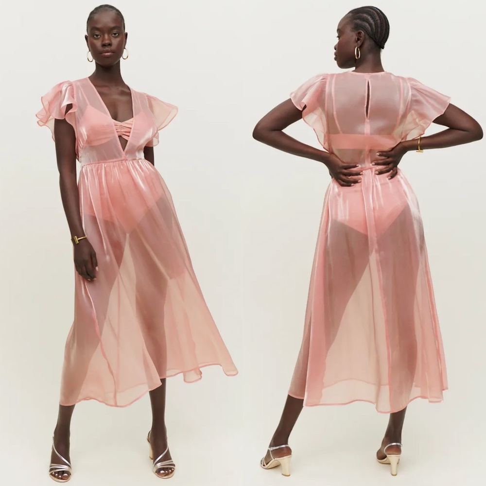 NEW NWT Reformation Glory Sheer Organza Midi Dress In Ballerina Pink